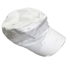 Ethos White Military Style Cadet Hat Distressed Cap Size L 100% Cotton
